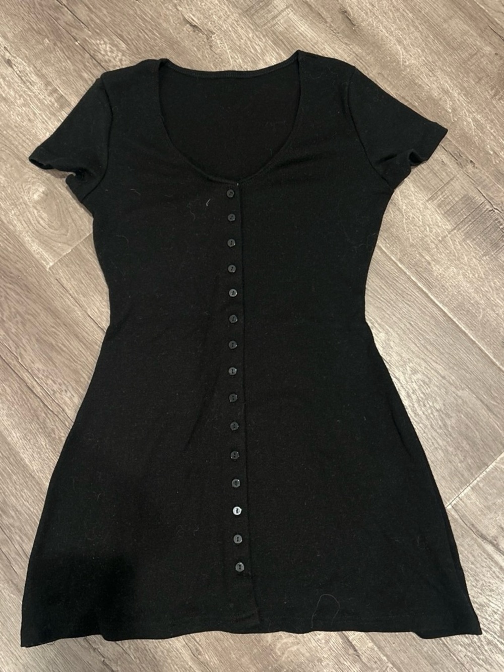 Black Button-Front Short Sleeve Dress